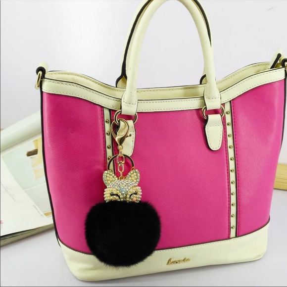 New! Crystal & Pearl Black Fox Pom Keychain - Picture 4 of 4